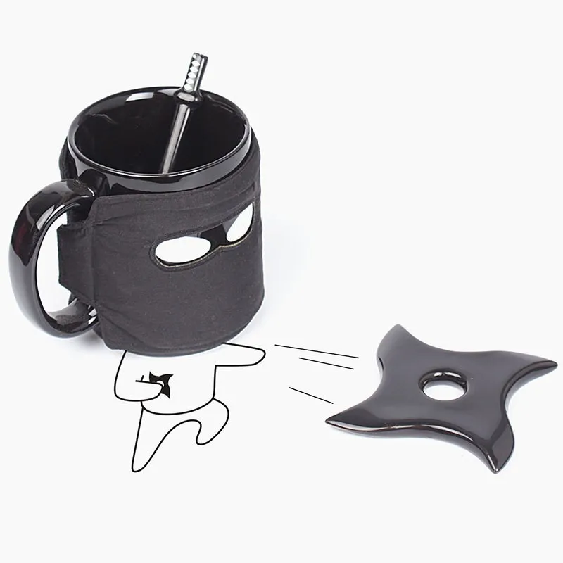 1 шт. кружка с изображением ниндзя черная маска керамическая чашка ложкой меч