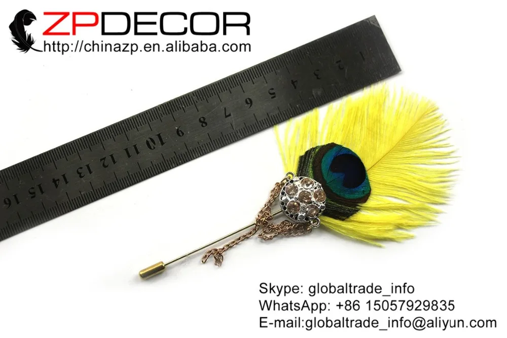 Розничная и оптовая продажа от ZPDECOR желтое перо страуса ручной работы отворот
