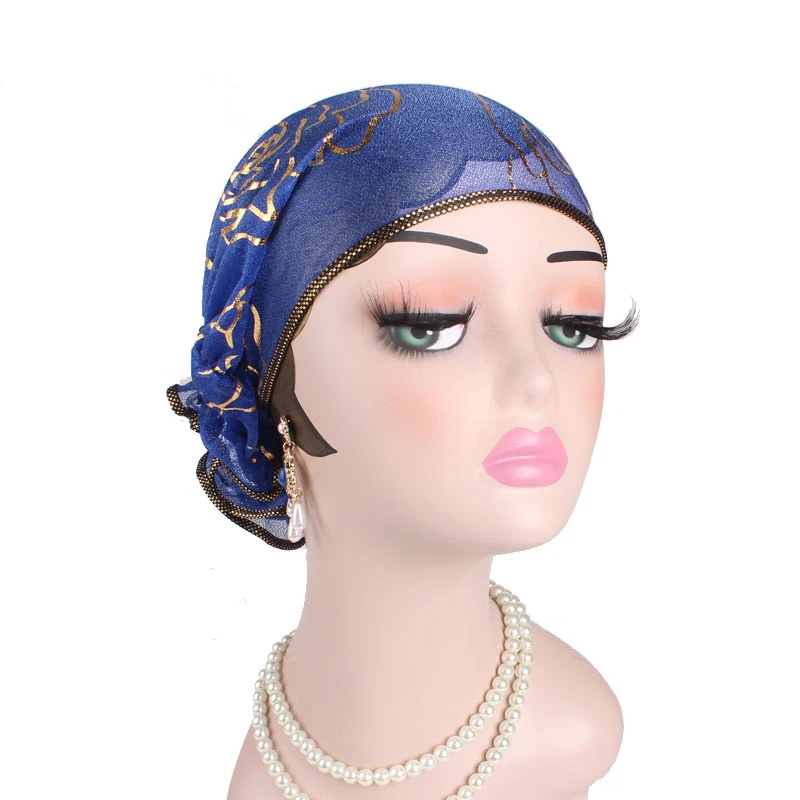 1pcs Bronzing Flower Women Turban Hat Muslim Headscarf Pile Heap Cap Soft Comfortable Hijab Caps Islamic Chemotherapy | Красота и