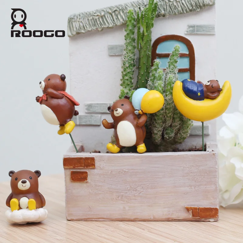 Roogo 4 формы Kawaii Мини Сад Террариум статуэтки Медведь Смола украшения для