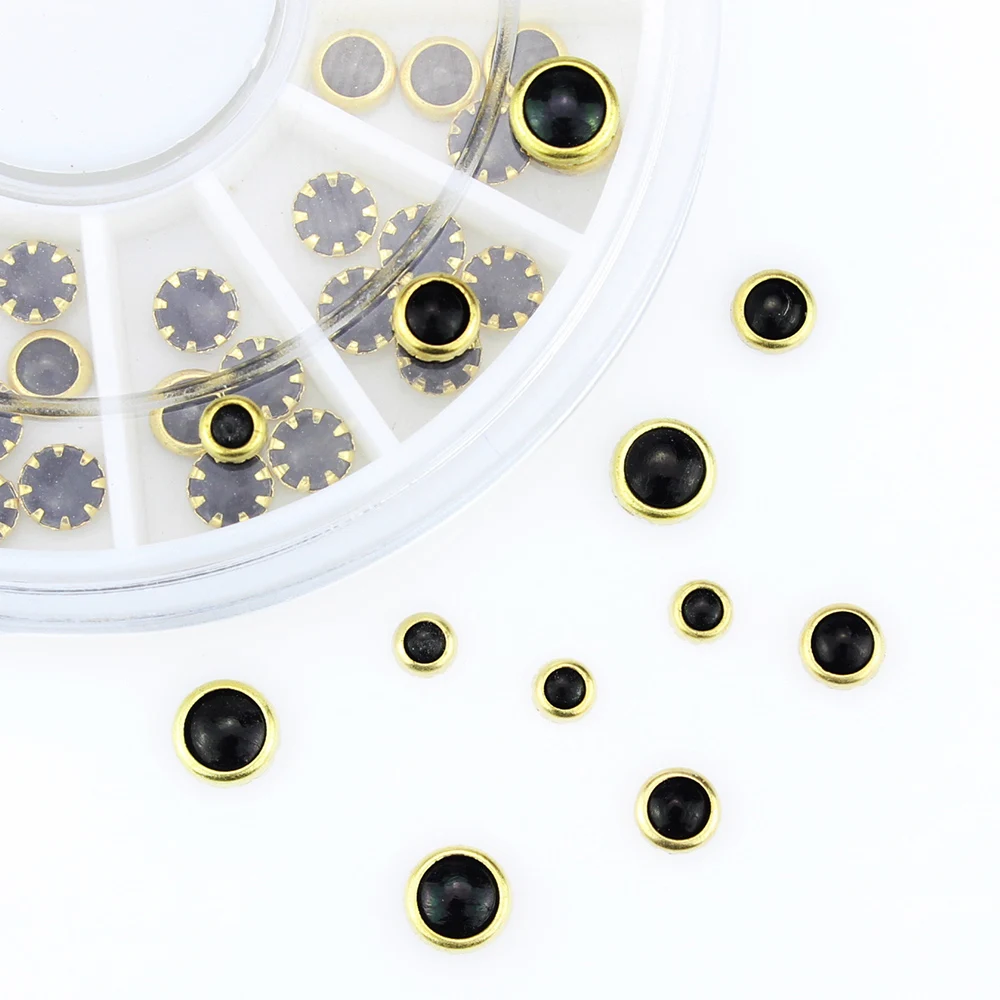 Blueness черные акриловые Стразы 3D украшения для дизайна ногтей круглые золотые