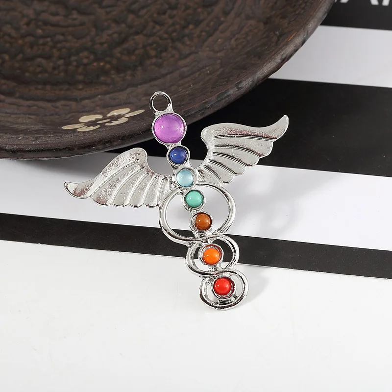Gift silver chain 7 чакра камни рейки кулон для медитации Шарм Кулон Ювелирные изделия Йога кулон натуральный камень Исцеление для женщин мужчин геометрическое ожерелье - Окраска металла: Gift silver chain