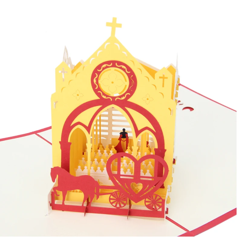 3D всплывающие Cartes Le chariot Valentin Mariage приглашение Anniversaire