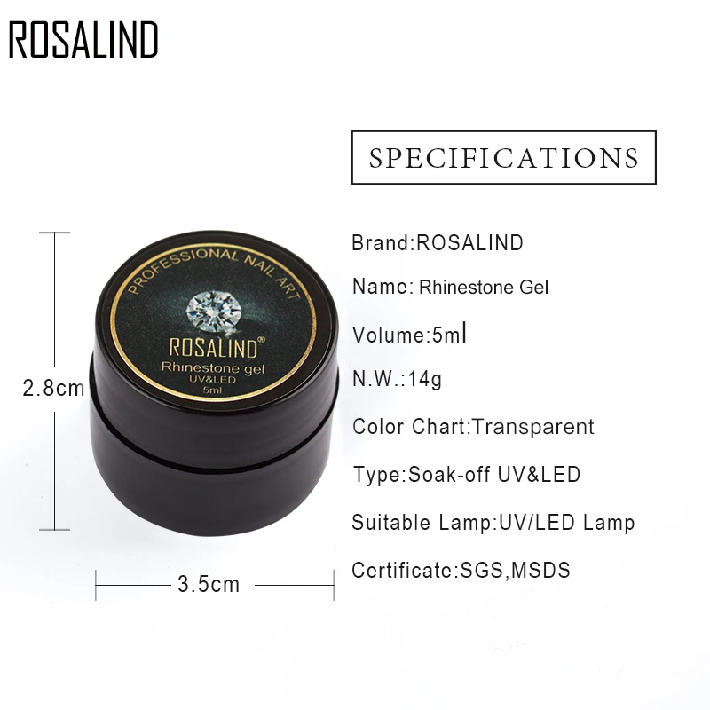 ROSALIND 5 мл гель для приклеивания страз лак для ногтей клеи липкие инструменты для украшения Дизайн ногтей УФ светодиодный гель лак для ногтей маникюр