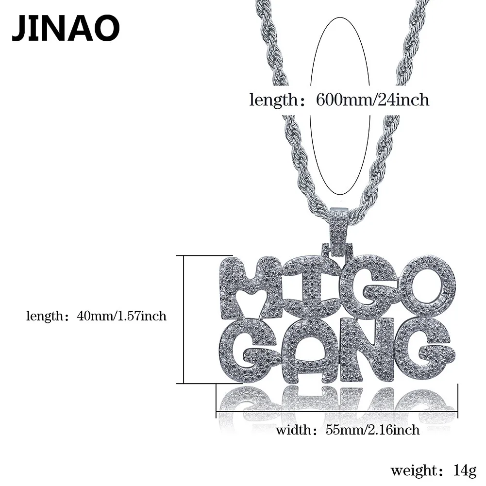 MIGO GANG для мужчин в стиле хип хоп ожерелья с буквой и кулон ювелирные изделия льдом