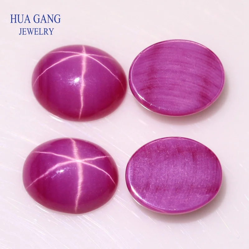 Овальный Форма синтетический звезда камень корунд розово красный кабошон с