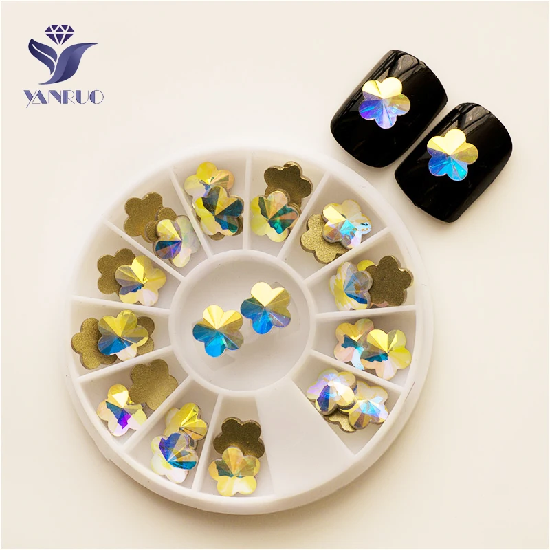 YANRUO 2560NoHF AB 6mm Flower Crystal Rhinestones Non Hotfix Flatback Strass Glass Stones For Nail Decorations | Дом и сад