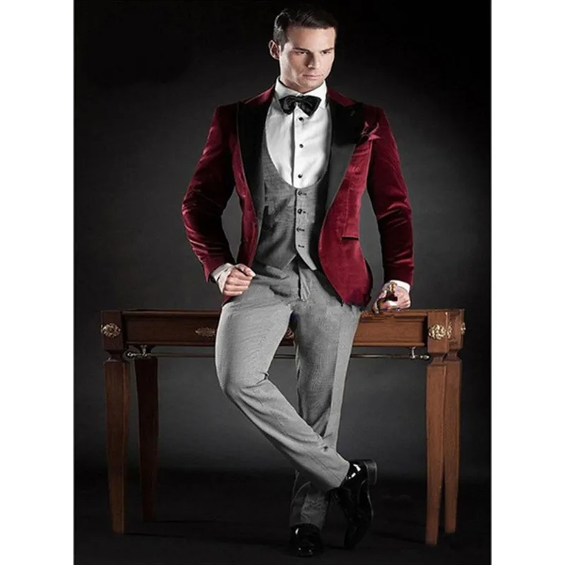 same as image Мужской костюм темно синие Велюр Slim Fit мужской костюм комплект смокинг жениха Бархат костюмы на выпускной, свадьбу регулярные(куртка+ брюки для девочек жилет - Цвет: same as image