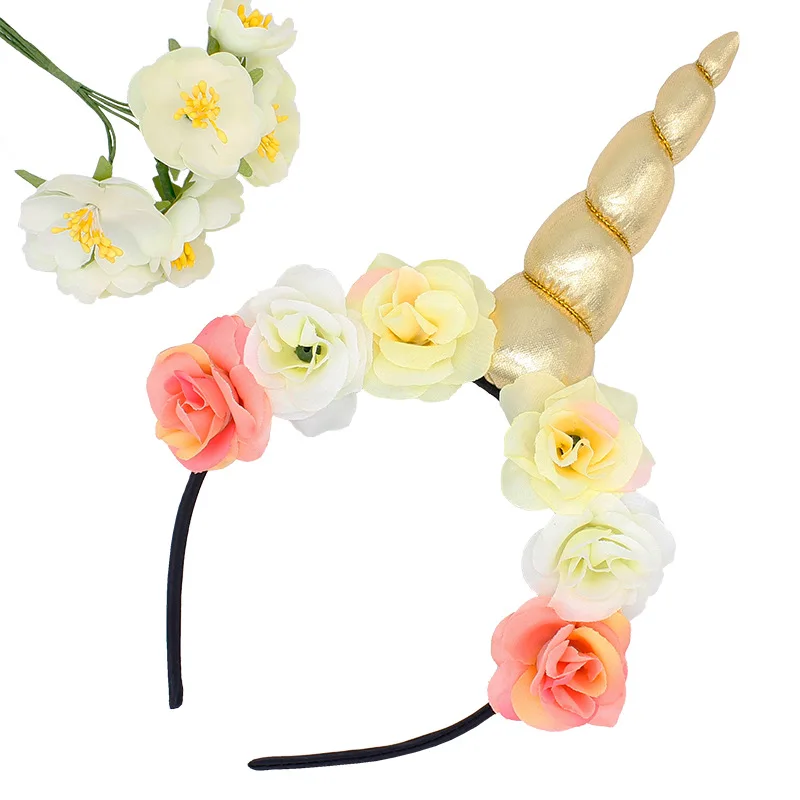 04 unicorn headband Милая повязка на голову с изображением единорога для девочек, Цветочная повязка на голову с кошачьими ушками, детский обруч для волос для вечеринки, ободки на день рождения, Золотая ободок - Цвет: 04 unicorn headband
