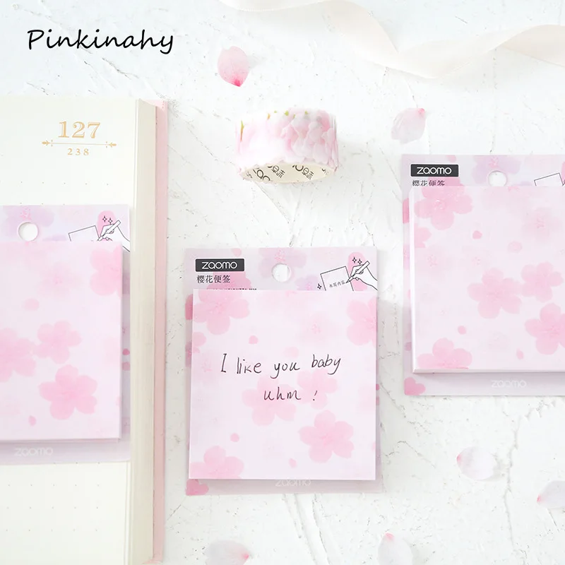 80 листов милая розовая Сакура блокнот бумага Липкие заметки милый японский
