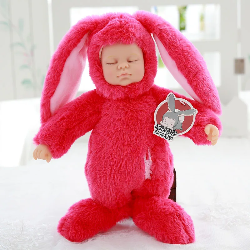 35 см спящие детские куклы для детей мягкие ПВХ Kawaii детские плюшевые игрушки для девочек и мальчиков Рождественский подарок Bebe Кукла реборн игрушки - Цвет: red rabbit