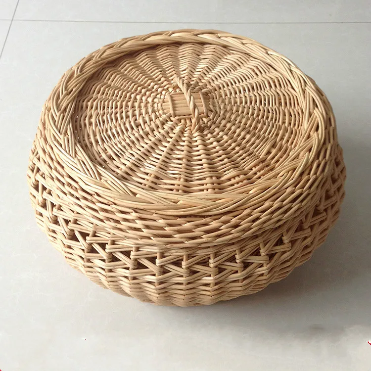 Плетеная корзина для хранения с крышкой таро из ротанга круглая хлеба фруктов и