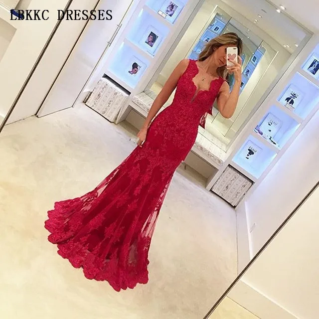 

Lace Mermaid Evening Dress Sleeveless V Neck Robe De Soiree Prom Party Dress Elegant Women Long Dresses Formal Gowns