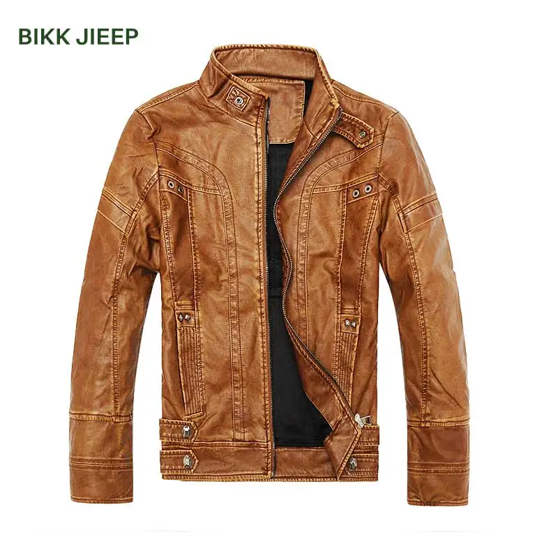 Для мужчин осень-зима кожаная куртка мотоцикла Кожаные куртки тонкий теплый S