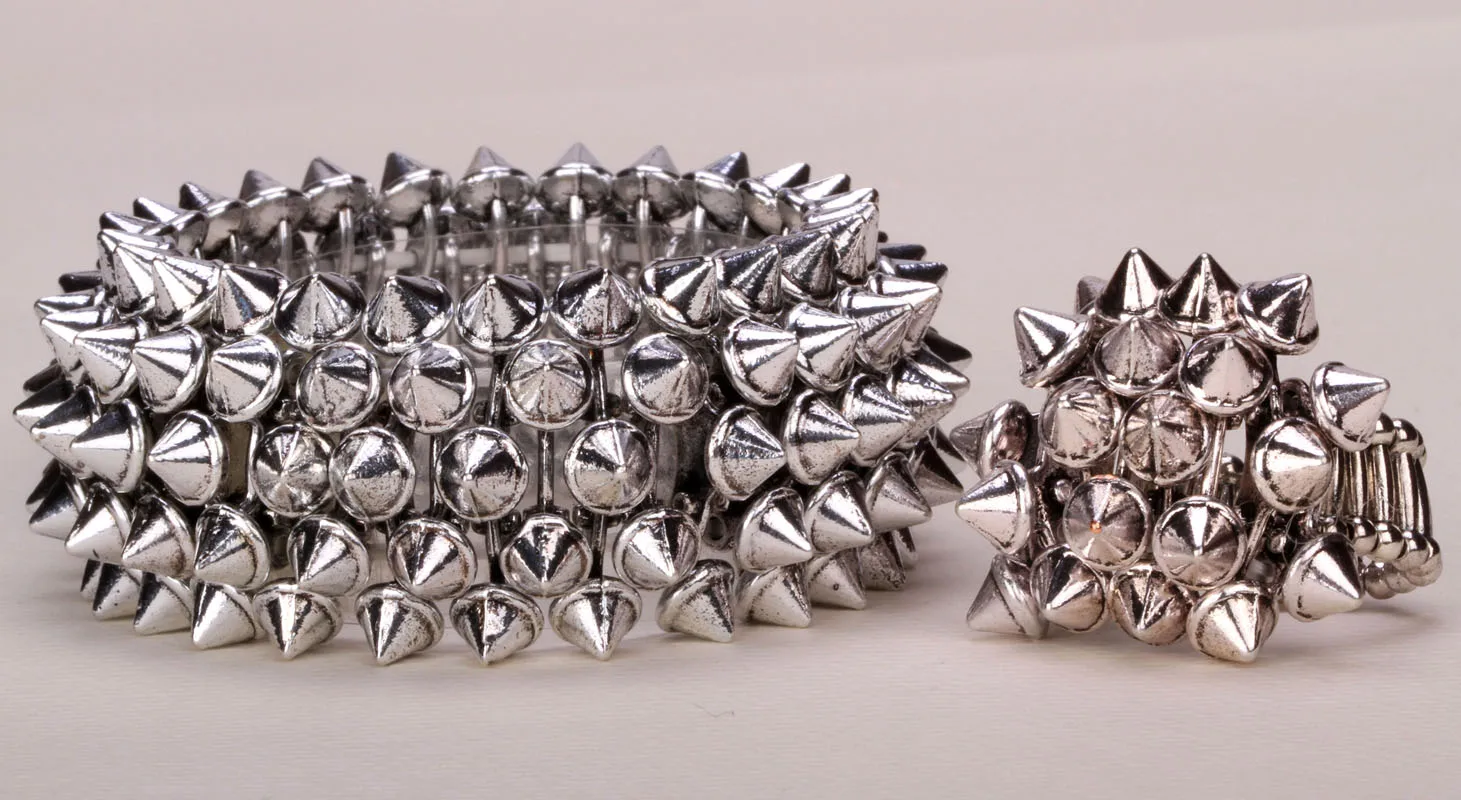 Spike stretch bracelet ring sets antique gold silver color hiphop jewelry gifts for women B19 wholesale dropshipping | Украшения и