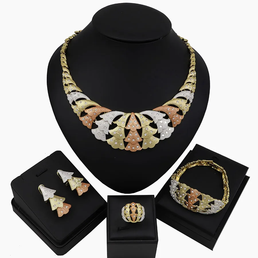 TSROUND Дубай ювелирные наборы для женщин Африканский ансамбль Bijoux три тона костюм