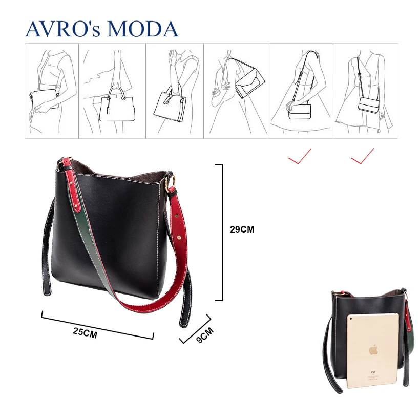 Бренд AVRO MODA, роскошная искусственная кожа плечевая сумка-мешок для женщин, Женская Ретро Большая вместительная сумка через плечо, сумки-мессенджеры