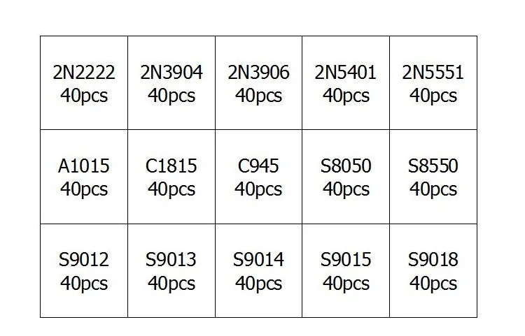 15 значений 600 шт. 2N2222 ~ S9018 2N3904 2N3906 2N5401 2N5551 A1015 C1815 C945 S8050 S8550 S9012 S9013 S9014 S9015 транзистор TO