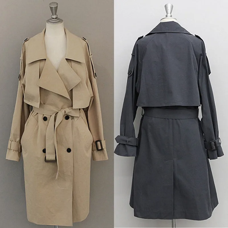 

Spring Trench Coats Women's Autumn Korean Windbreakers Womens Plus Size Double-breasted Coat Outwear Female Solid Loose Overcoat