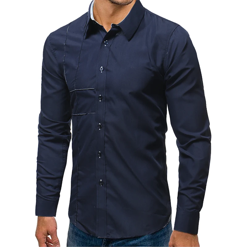 Мужская рубашка с вышивкой Однотонная длинными рукавами тонкая летняя одежда