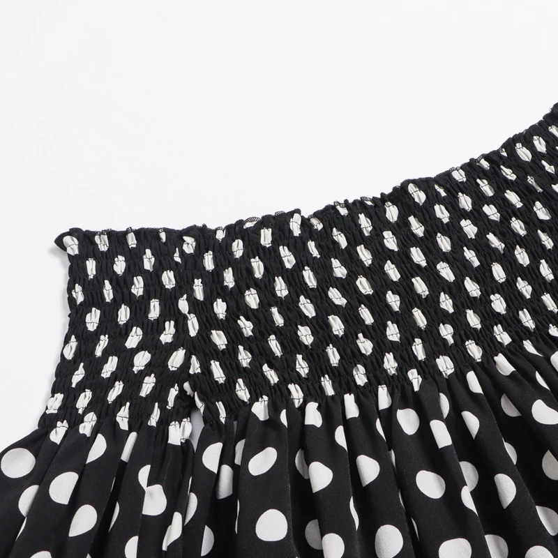 Women's Mini Dress Boat Neck Bell Long Sleeve Polka Dot Stringy Selvedge Beach Big Size S~XL | Женская одежда