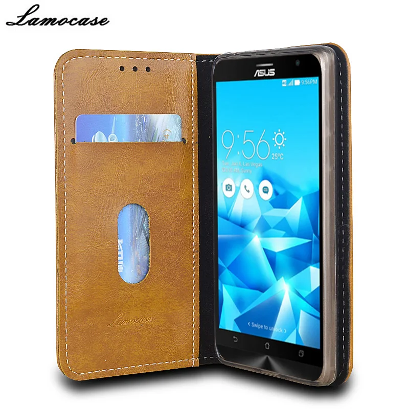 Lamocase для Asus Zenfone 2 ZE551ML ZE550ML Роскошный кожаный чехол ASUS откидная крышка с кошелек