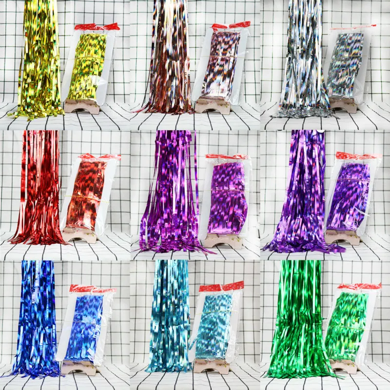2M 3M Gold Silver Metallic Foil Tinsel Fringe Curtain Birthday Party Decoration Wedding Photography Backdrop Curtain Photo Props