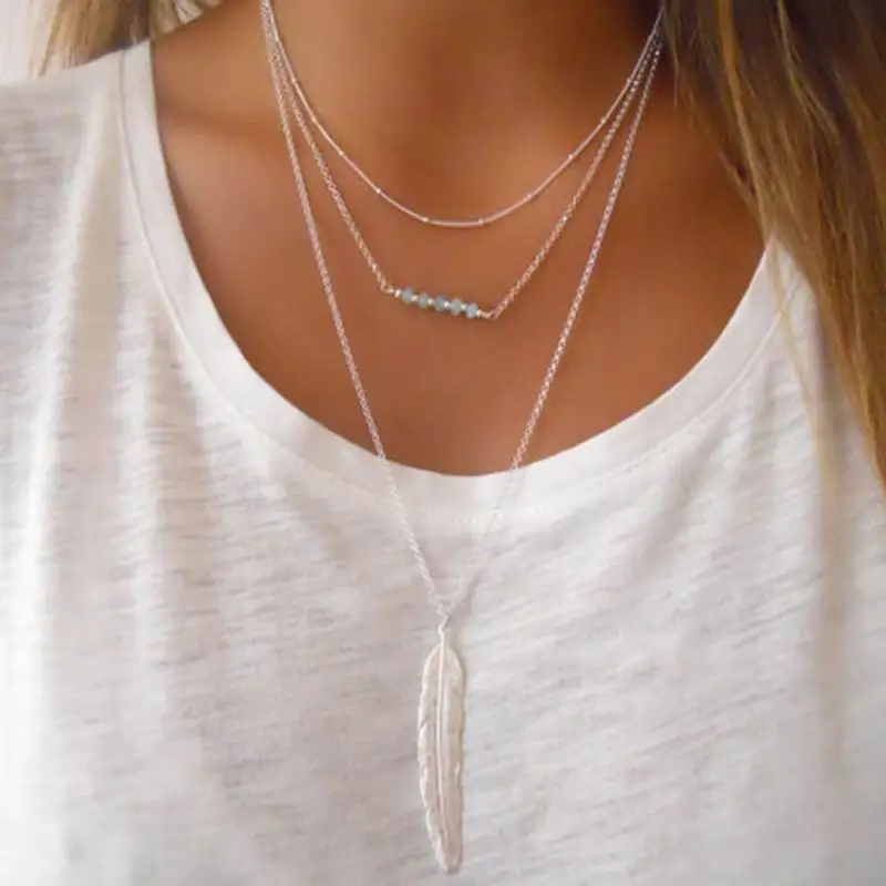 12 шт./лот Новый Boho Простой Длинные Цепочки и ожерелья золото/серебро Цвет