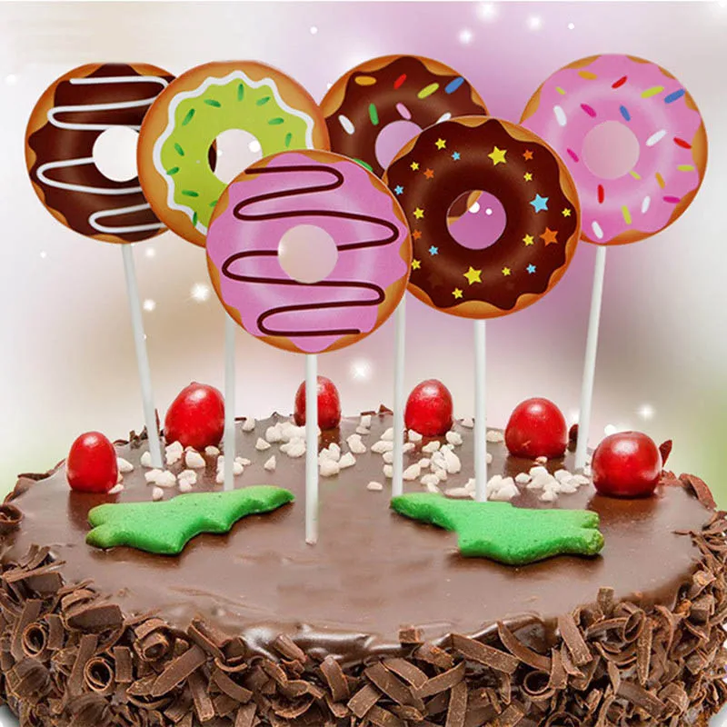 1set cake toppers Donut Party Donut Wall Wedding Party Decoration Disposable Tableware Set Ice Cream Party Balloons Kids 1st Birthday Decorations - Цвет: 1set cake toppers