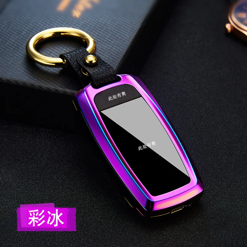 2 Светодиодный экран Металлическая USB Зажигалка перезаряжаемая Электронная зажигалка брелок сигарета турбо Зажигалка Кожаная цепочка для ключей сигара Palsma - Цвет: 2