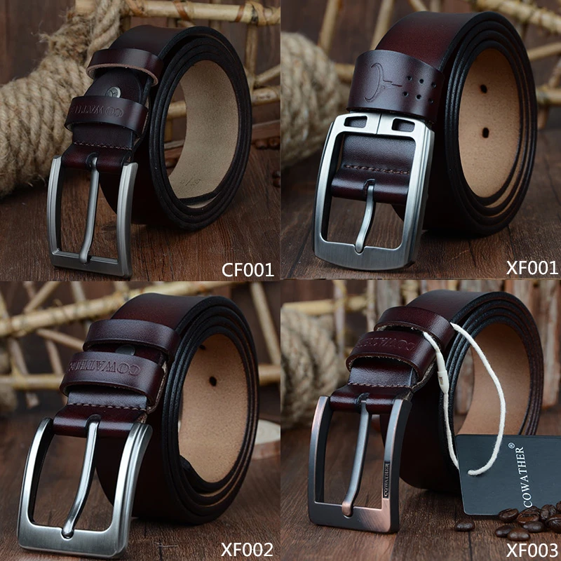 Мужской ремень из коровьей кожи COWATHER классический натуральной с металлической