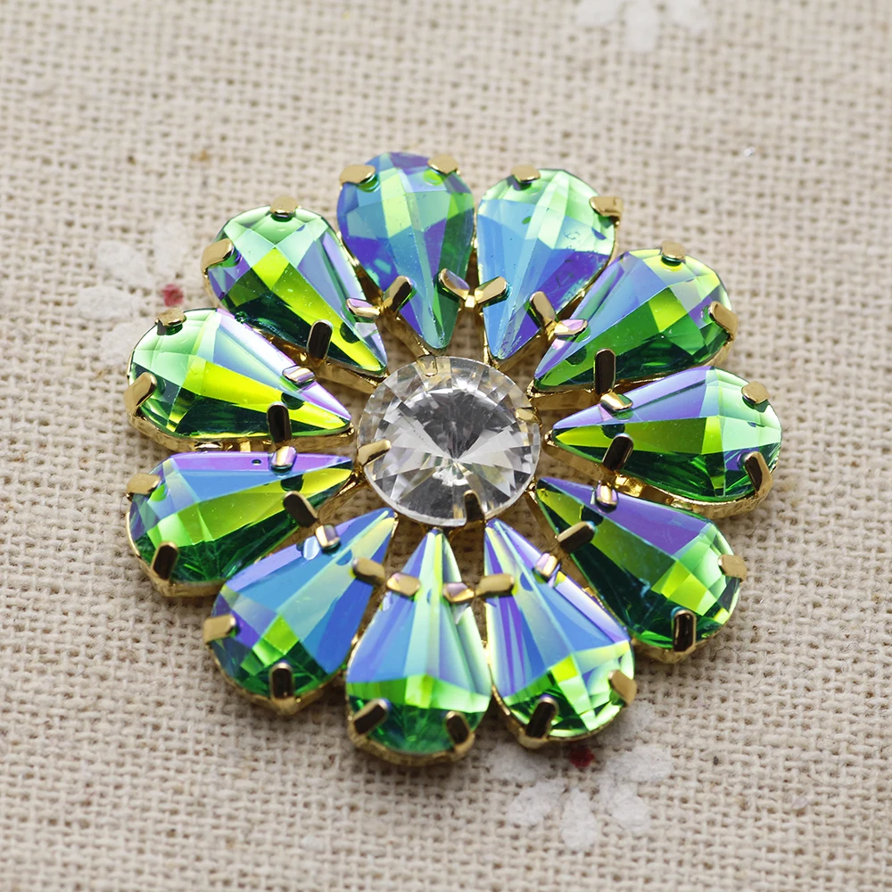 38 мм Цветок круглой формы пришить горный хрусталь с когтями установка Золотой