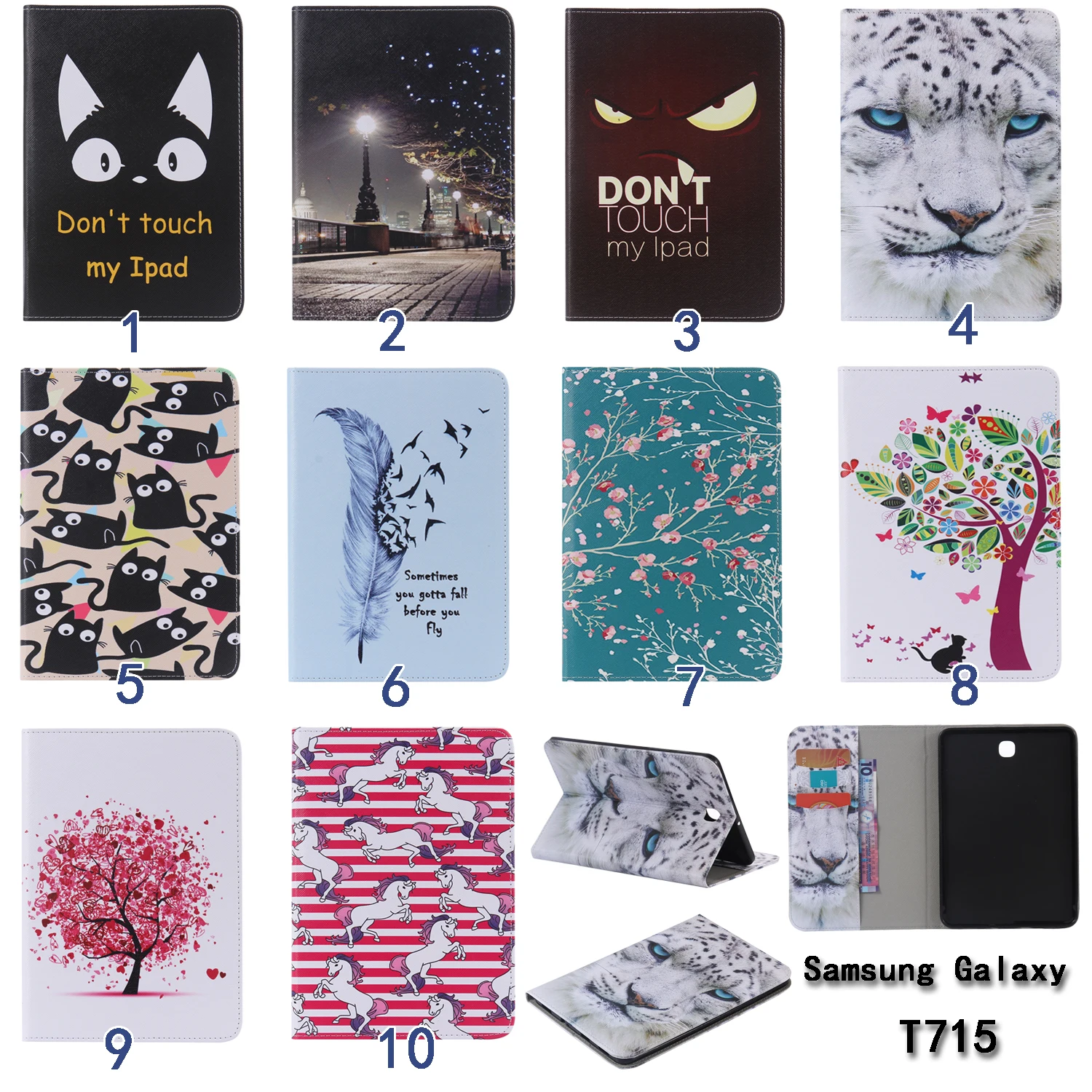 

Fashion Flower Cartoon Animal Cat PU Leather Stand Flip Smart Case For Samsung Galaxy Tab S2 8.0 T710 T715 Tablet Book Cover #1