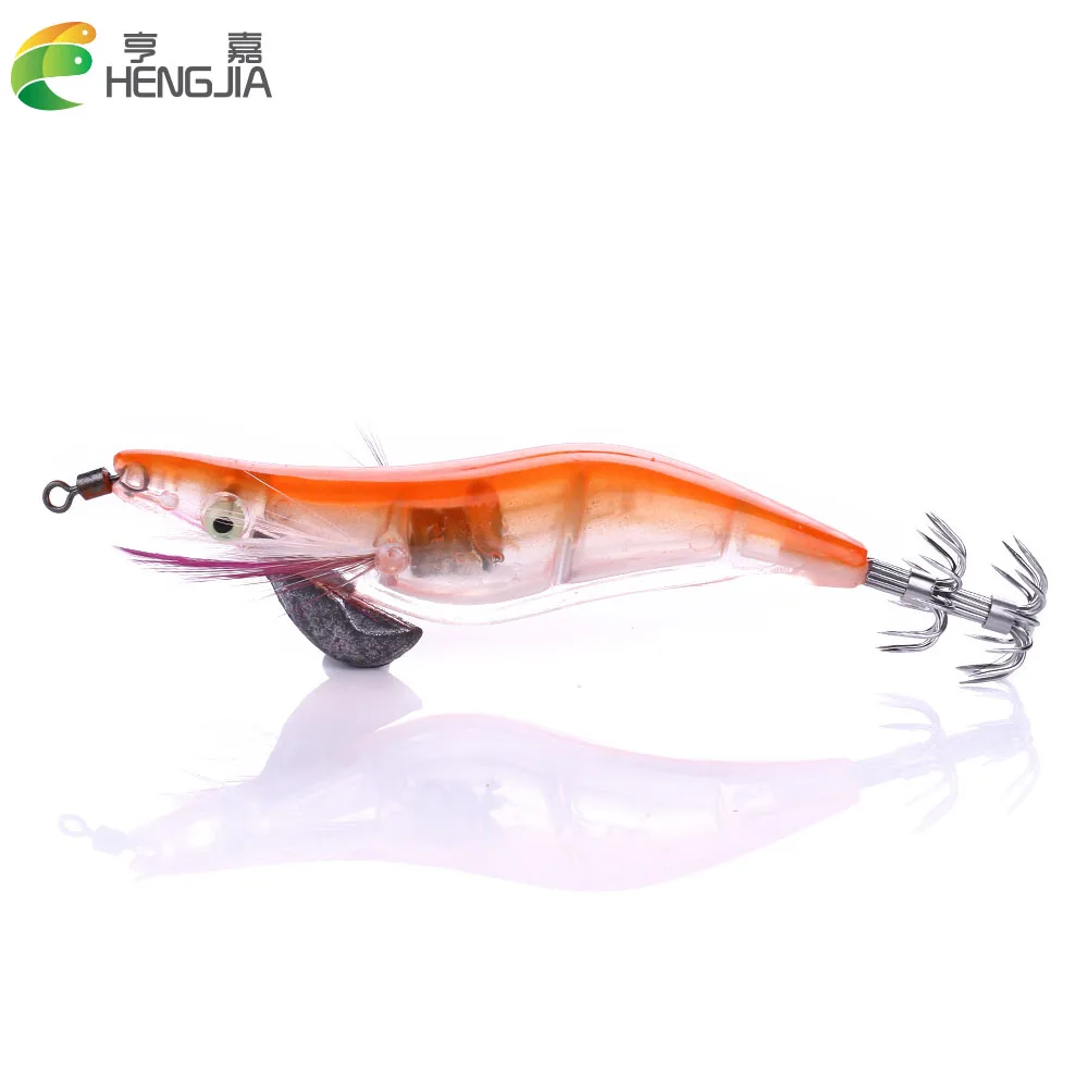 HENGJIA 8pcs 12.8CM 21G 3.5# shrimp plastic Fishing lures japan squid jigs led luminous fishing baits isca pesca tackles | Спорт и