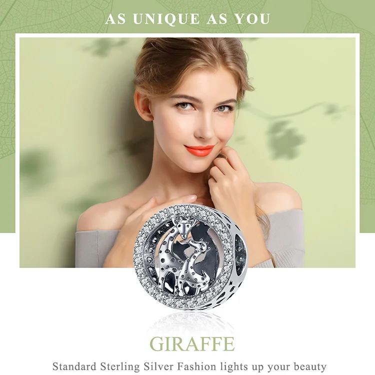 WOSTU Genuine 925 Sterling Silver Lovely Giraffe Charm Beads Fit Bracelets Pendant Classic Elegant Jewelry Accessories CQC997