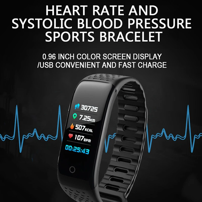 KINYO смарт-браслет с пульсометром и артериальным давлением IPX7 водонепроницаемые