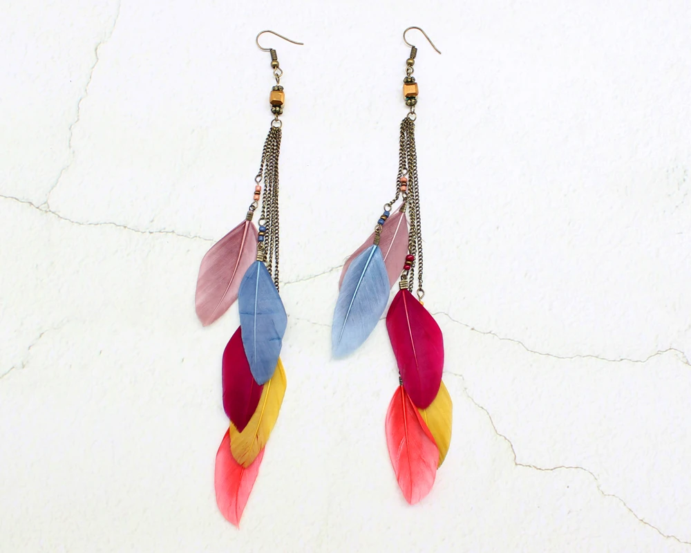 Этнические винтажные разноцветные висячие серьги Длинная кисточка Boho Многослойные висячие серьги для женщин Подарки 1 пара