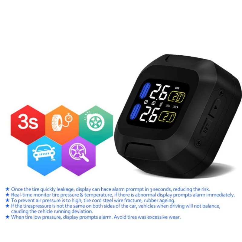 tire pressure monitor system Waterproof Lightning-proof General Wireless TPMS Motorcycle Tire Pressure Monitoring System For Two