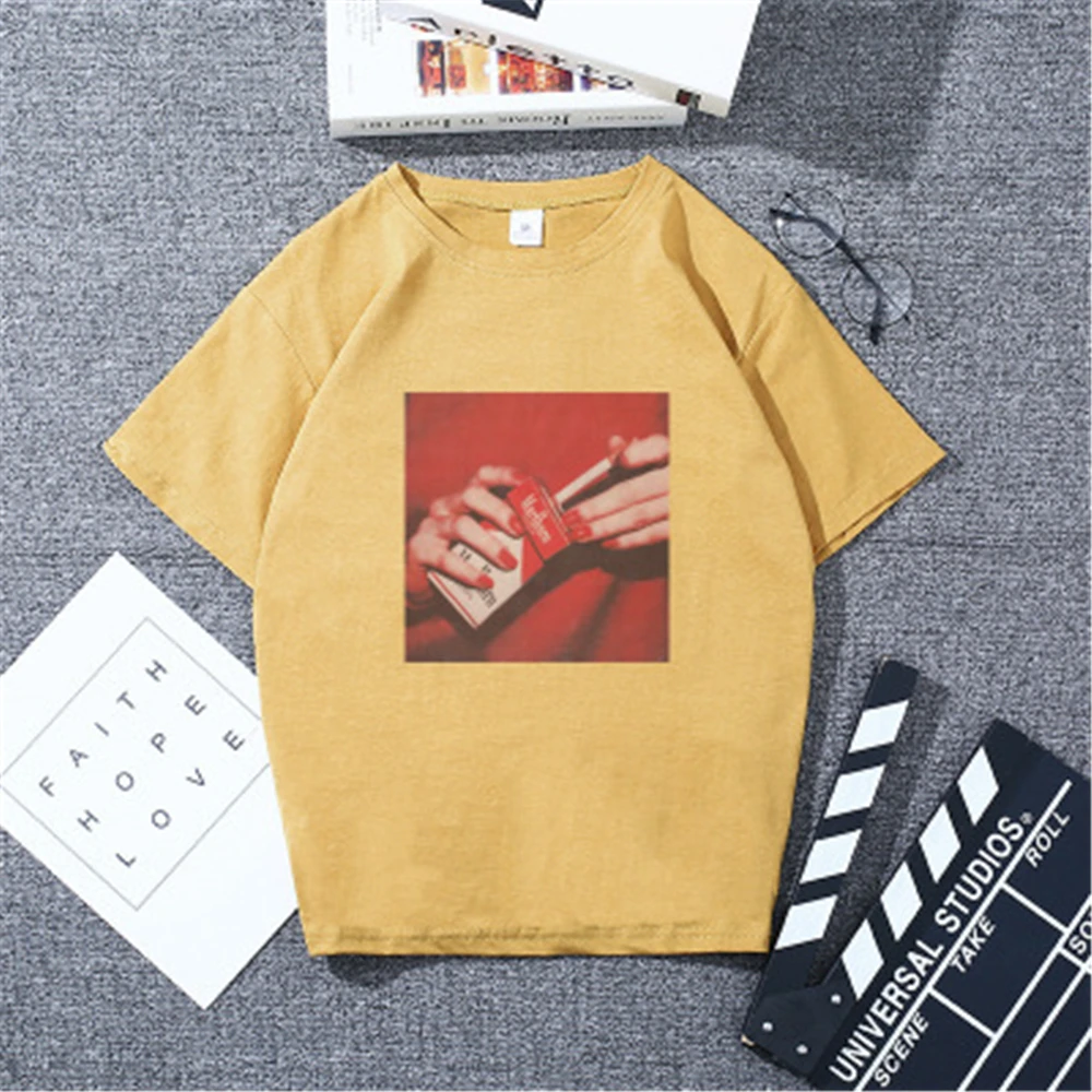 Тонкие белые футболки с принтом сигарет в Корейском стиле большие размеры Harajuku