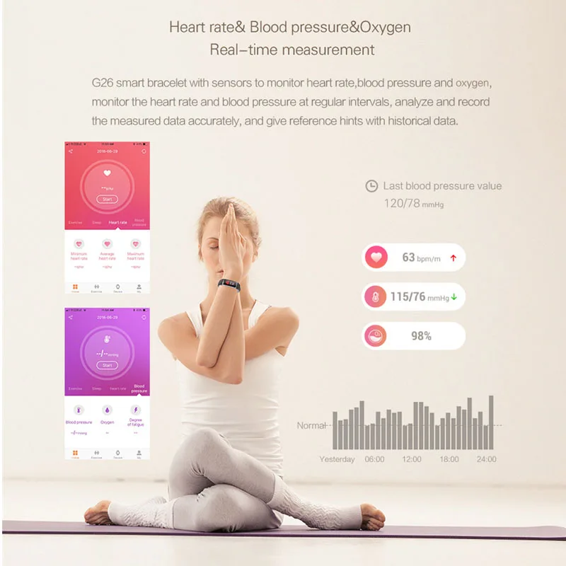 Цветной экран умный Браслет IP67 Водонепроницаемый сердечный ритм кровяное