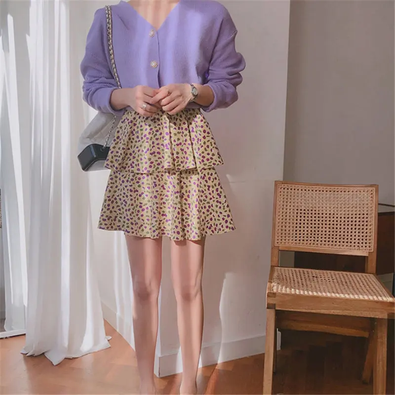 Повседневные корейские элегантные многослойные юбки Alien Kitty с эластичным принтом