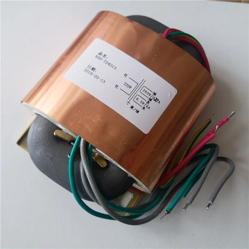 250V 0.27A 6.3V 4A 250AC 0.27A+ 6,3 V 4A R сердечника трансформатора 100VA R80 пользовательские трансформатор 220V вход с медный щит выход для Мощность усилитель - Цвет: 250V 0.27A 6.3V 4A