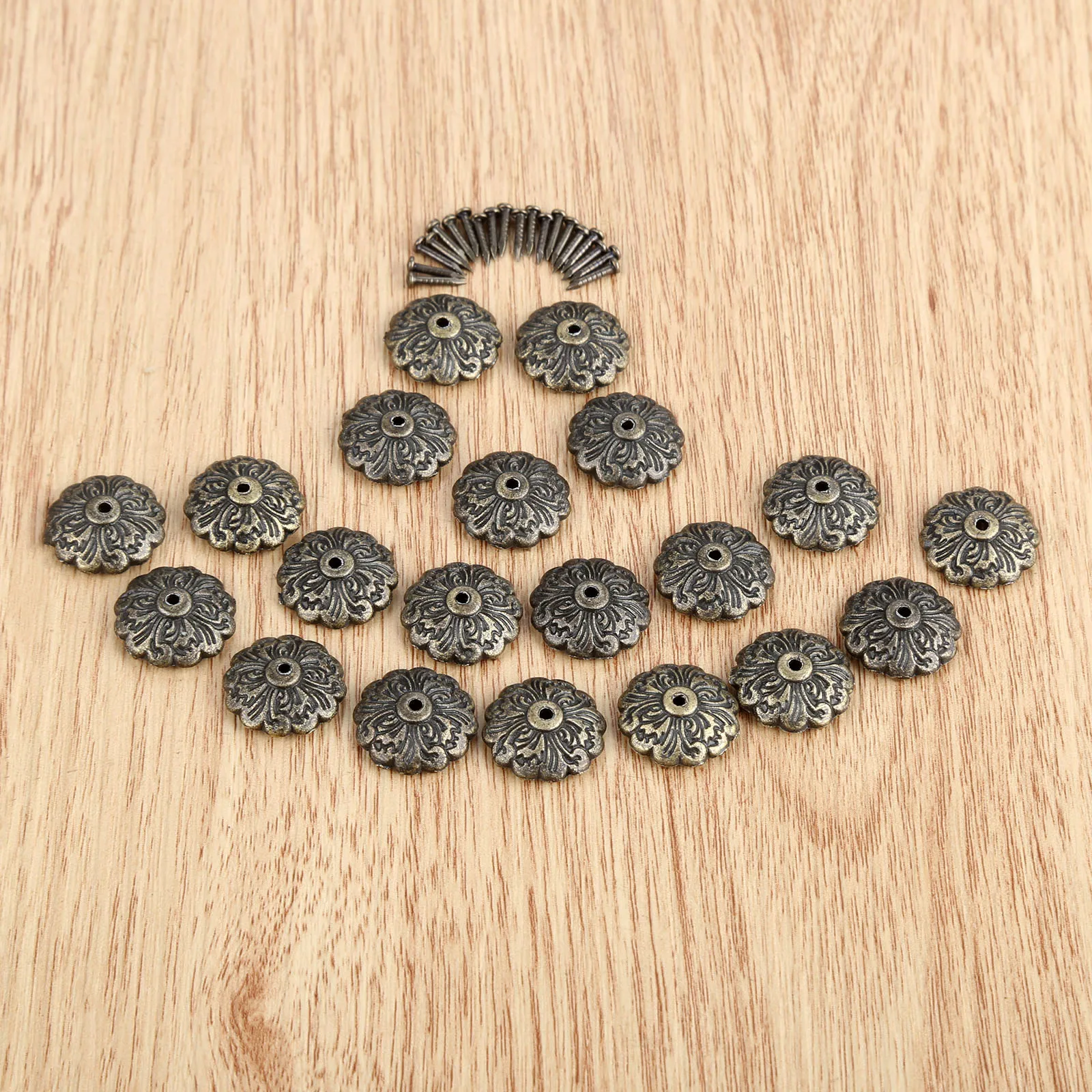 50Pcs 15mm Dia.Antique Brass Upholstery Nail Jewelry Chest Wine Gift Box Decor Tack Stud For Furniture Hardware