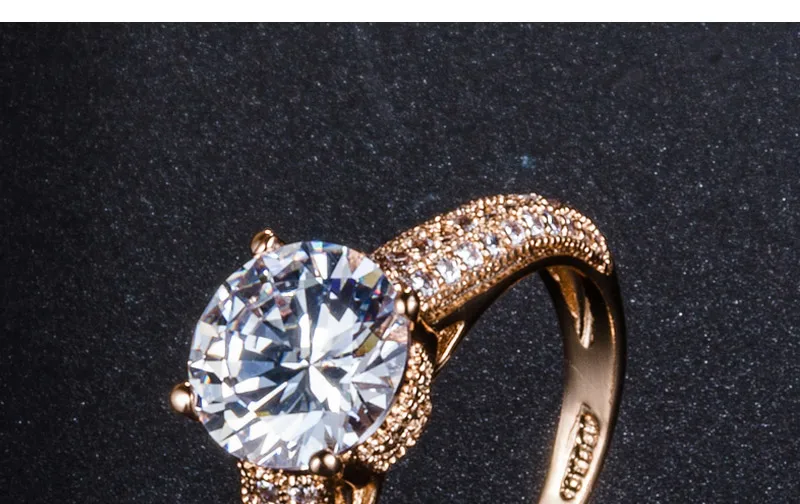 USTAR 1.25ct 7 мм AAA циркон обручальные кольца для женщин ювелирные изделия розовые золотистые Кристаллы Женские кольца для помолвки Anel высшего качества