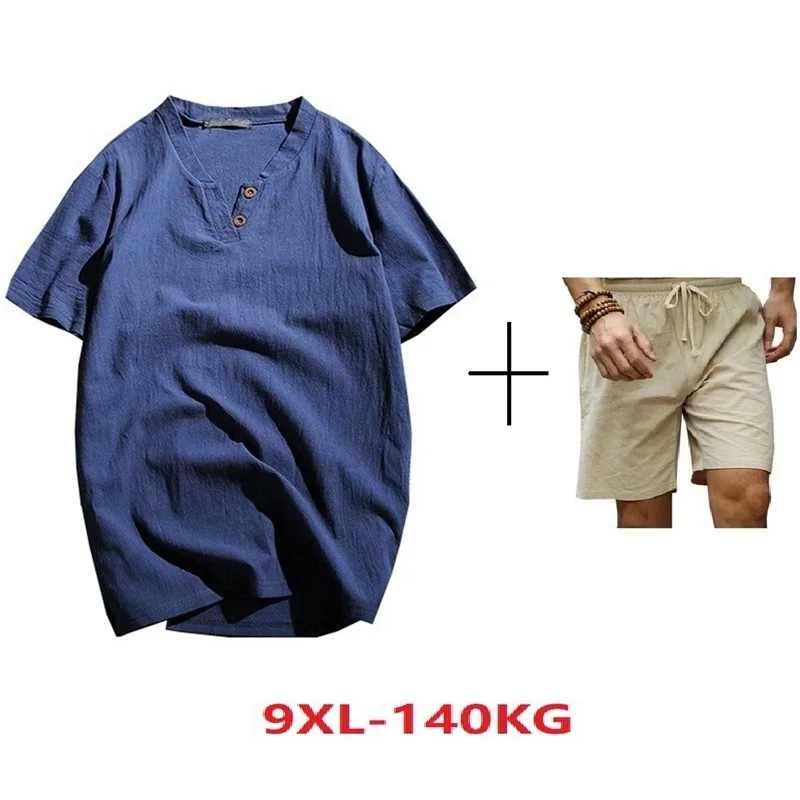 MFERLIER размера плюс большие 7XL 8XL 9XL мужские хлопковые льняные футболки летняя
