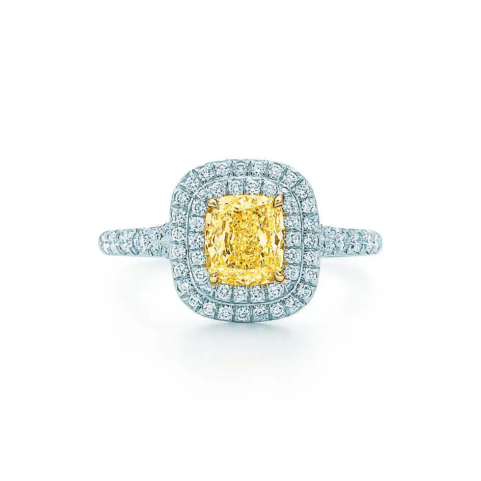 Женское кольцо с бриллиантом 1 карат желтое 18 К белое золото AU750|jewelry credit|jewelry
