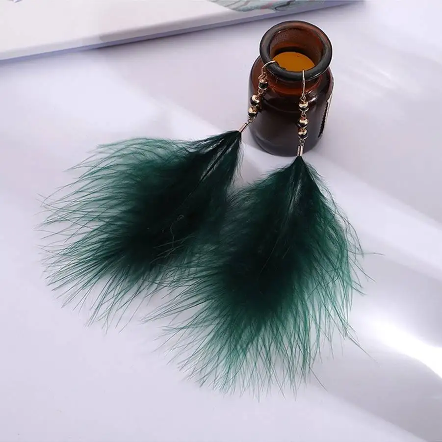 Турецкие этнические цыганские темпераментные длинные висячие серьги с перьями и