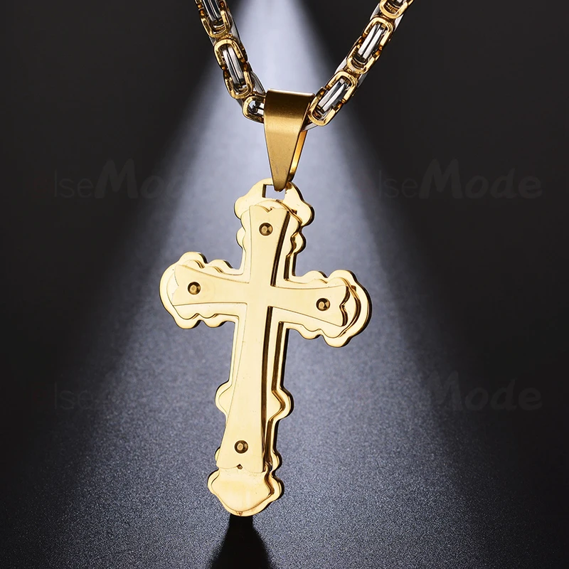 ELSEMODE Византийская цепочка из нержавеющей стали с большим крестом