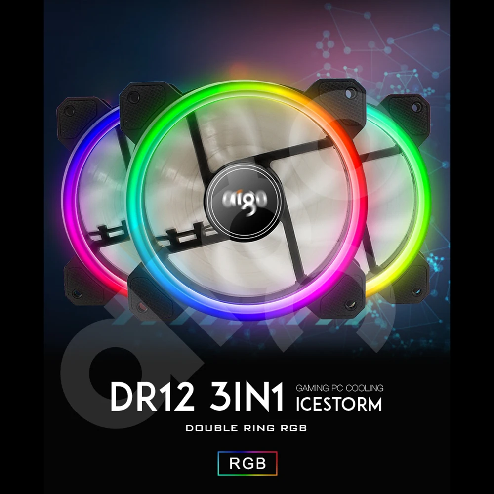 Aigo DR12 3 Упаковка RGB светодиодный 120 мм чехол для ПК Вентилятор охлаждения высокий