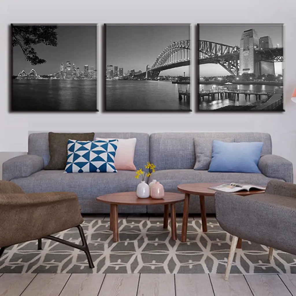 3 шт./компл. Сиднейский мост Харбор в сером цвете парусиновые принты пейзаж